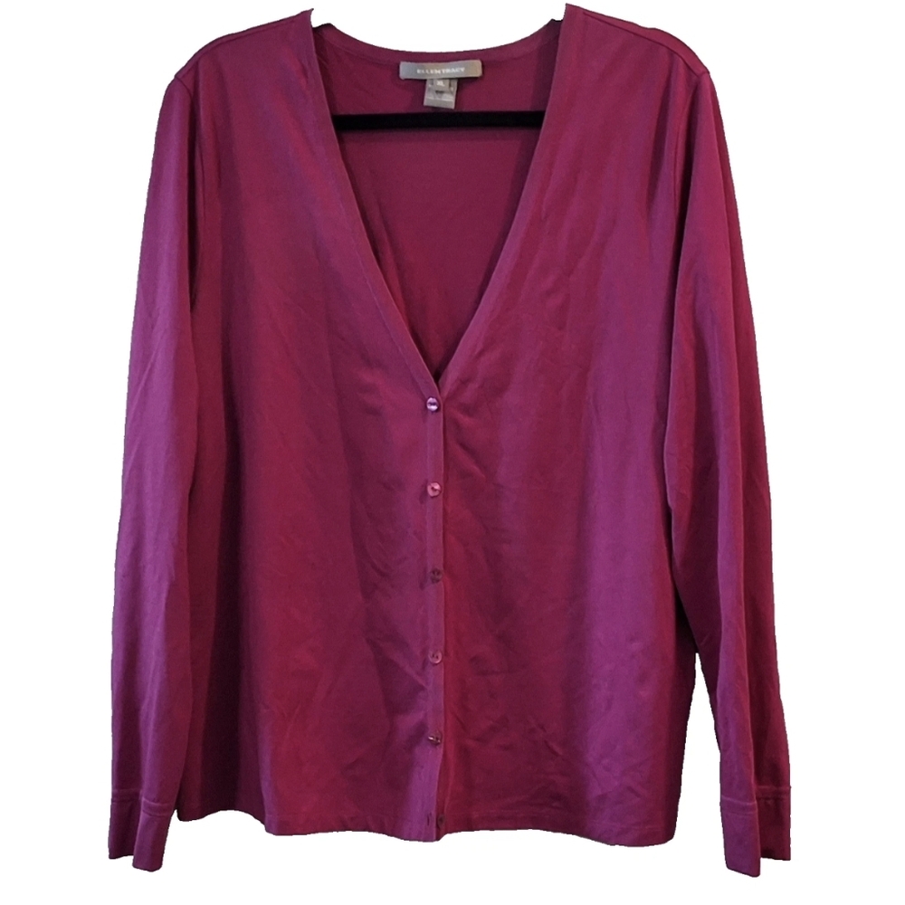 Ellen Tracy Cardigan Women’s XL Magenta Pink Silk Blend Barbiecore Feminine Prep